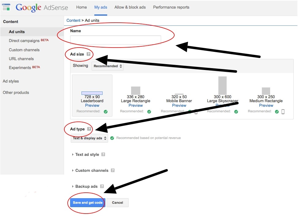 setting up google adsense ad