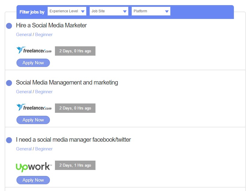 job database with social media jobs