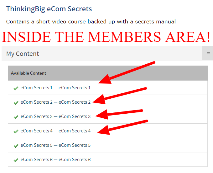 inside members area of ecom secrets