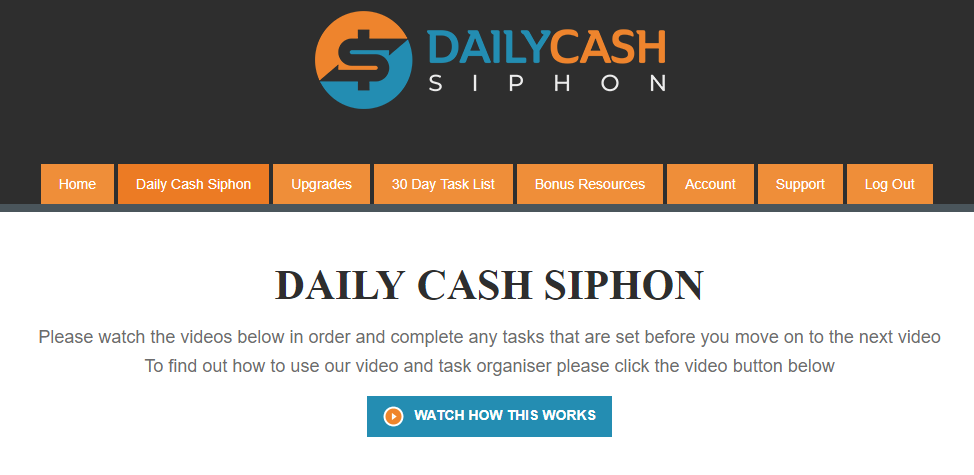 Daily Cash Siphon inside members area